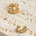 18k gold-tone ear cuffs featuring a continuous interlocking chain-link design encrusted with shimmering micro-pavé crystals